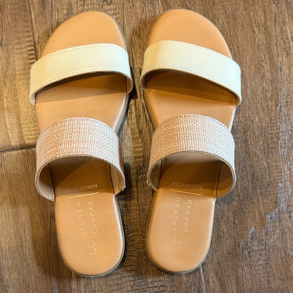 LC Lauren Conrad Women's Cream and Tan Slide Sandals